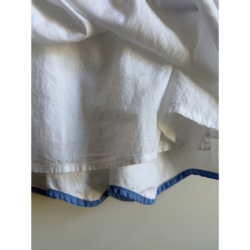 LAKE Pajamas Patio Dress Small White Royal Blue Scalloped Trim 100% Cotton Lined - Picture 6 of 8